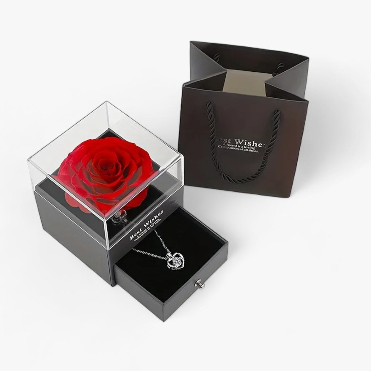 Zirkonia hartketting met geschenkdoos, 45 cm