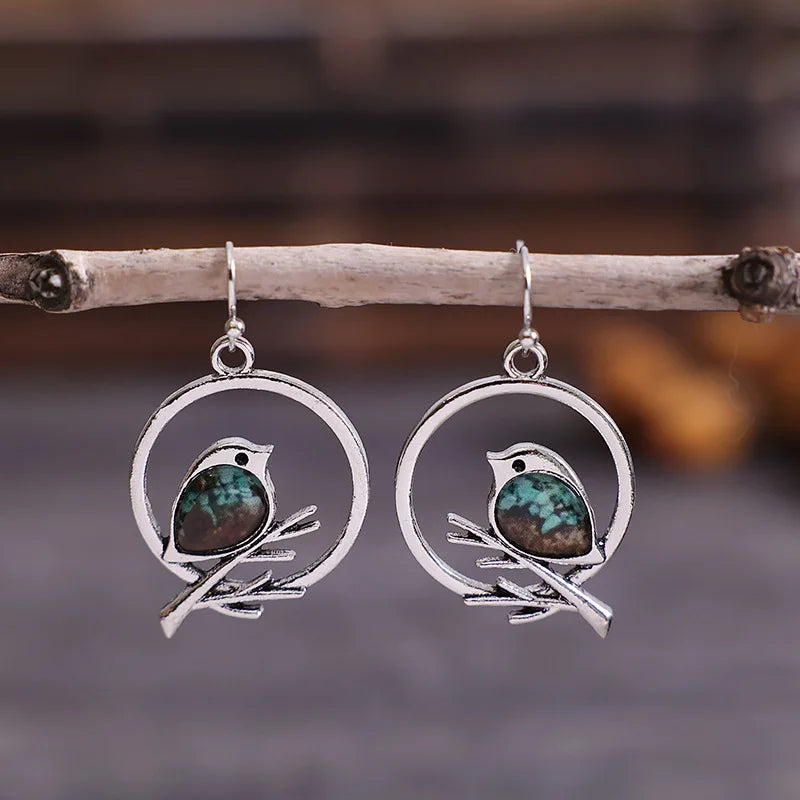 Vintage-Style Bird on Branch Earrings