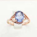 Oval Blue Crystal Ring with Rose Gold-Tone Split Band