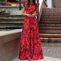 Floral Ruffle Sleeve Tiered Skirt Maxi Dress
