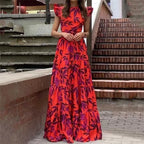 Floral Ruffle Sleeve Tiered Skirt Maxi Dress