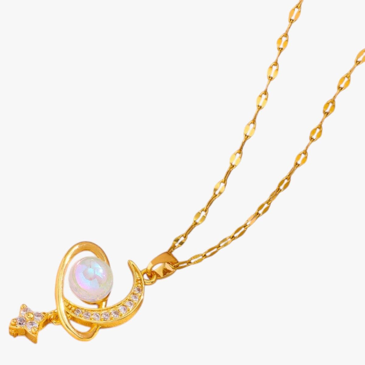 Stainless Steel Necklace with Moon and Star Charms