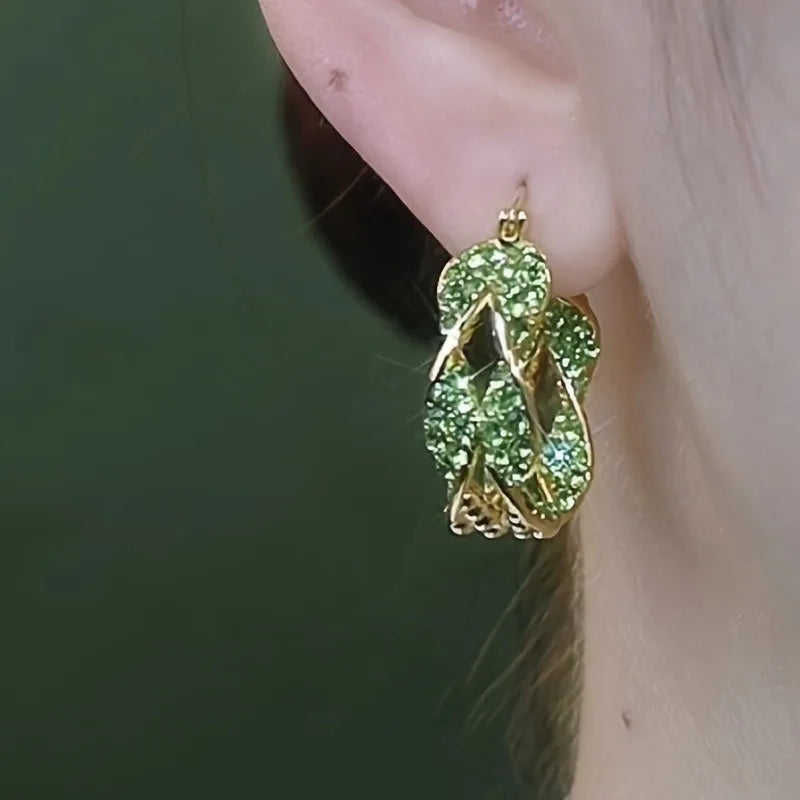 Twisted Green Zirconia Hoop Earrings