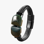 Armband van natuursteen en leer met kralendetail