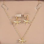 Goudkleurige set met libelketting en oorbellen
