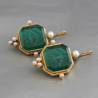 Vintage-Style Geometric Pearl Pendant Drop Earrings