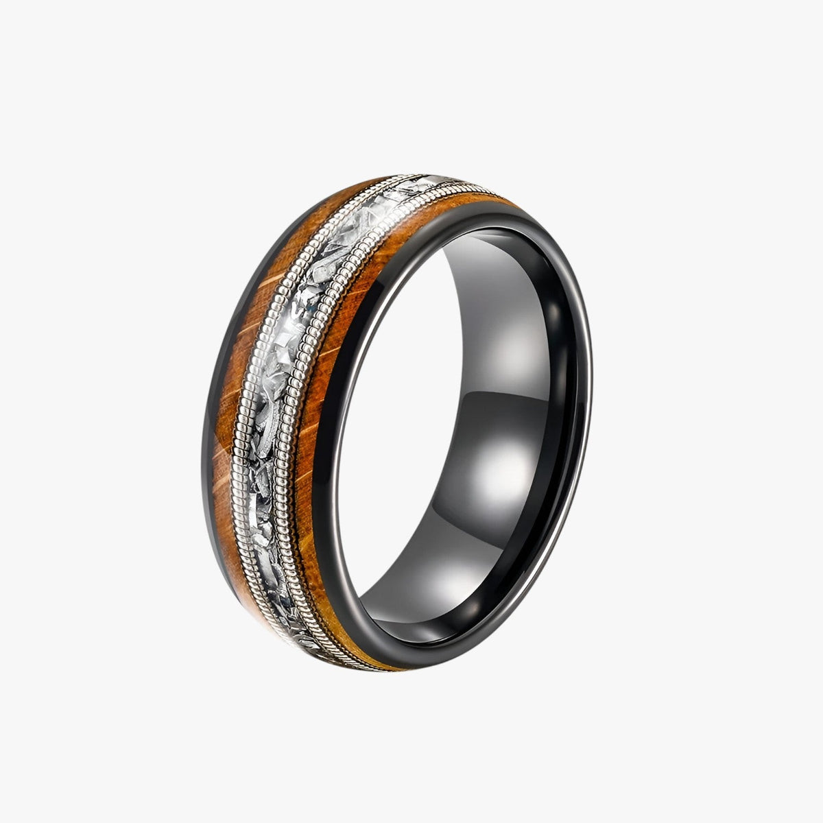 Wood Inlay Ring with Guitar String Detail