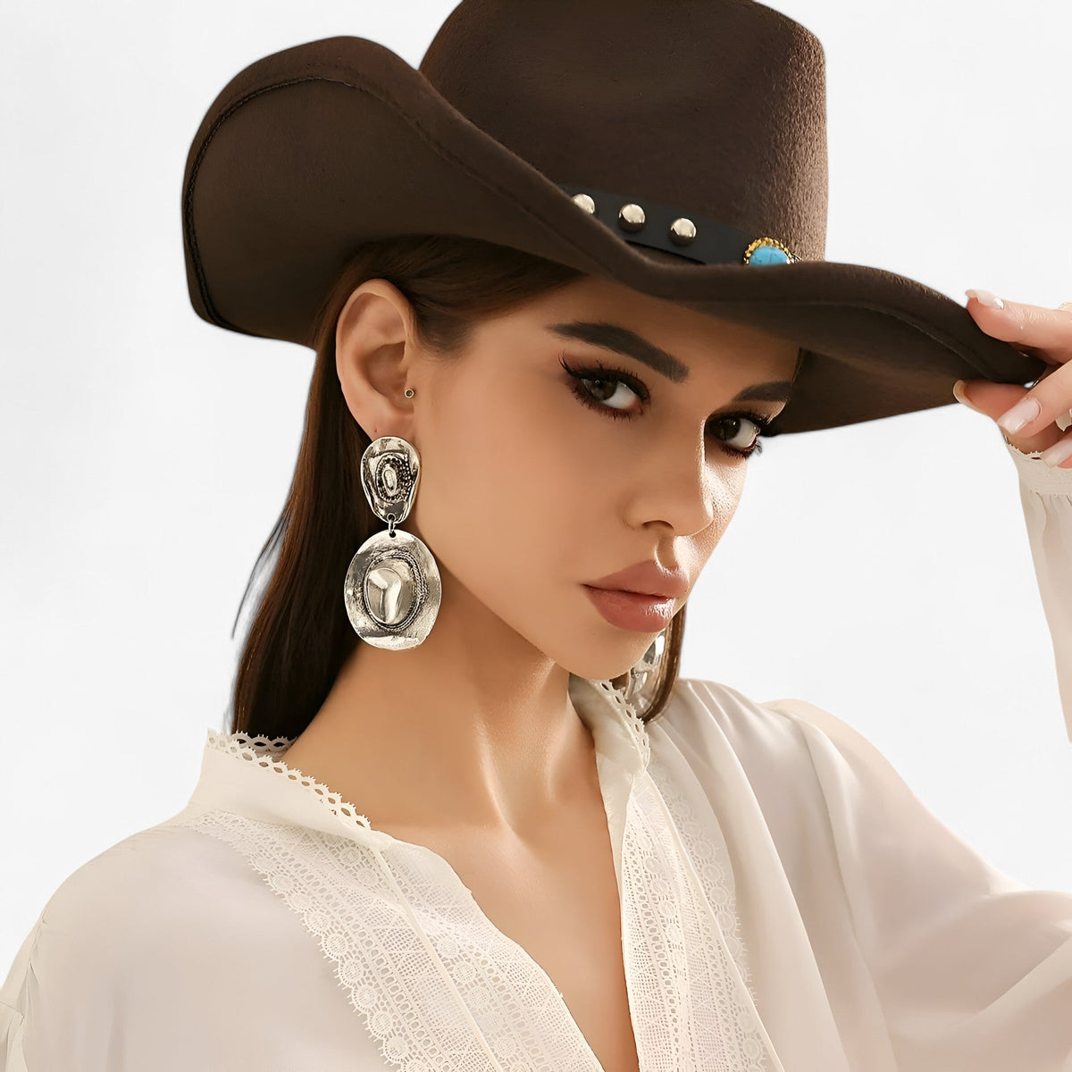 Cowboy Hat Earrings in Gold-Tone
