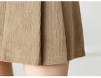 High-Waisted Pleated Corduroy Skirt with Matching Belt