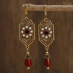 Art Deco Garnet-Look and Pearl Drop Earrings