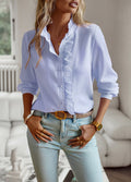 Long Sleeve Striped Blouse with Ruffle Trim