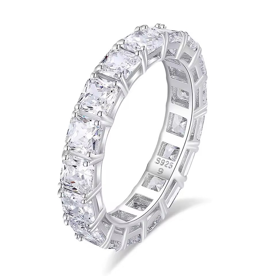 Emerald-Cut Zirconia Eternity Ring in Silver Tone