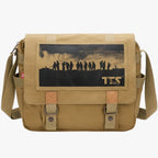 Grote vintage canvas laptopschoudertas met binnenvakken