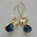 Vintage-Style Blue and Gold-Tone Blossom Earrings