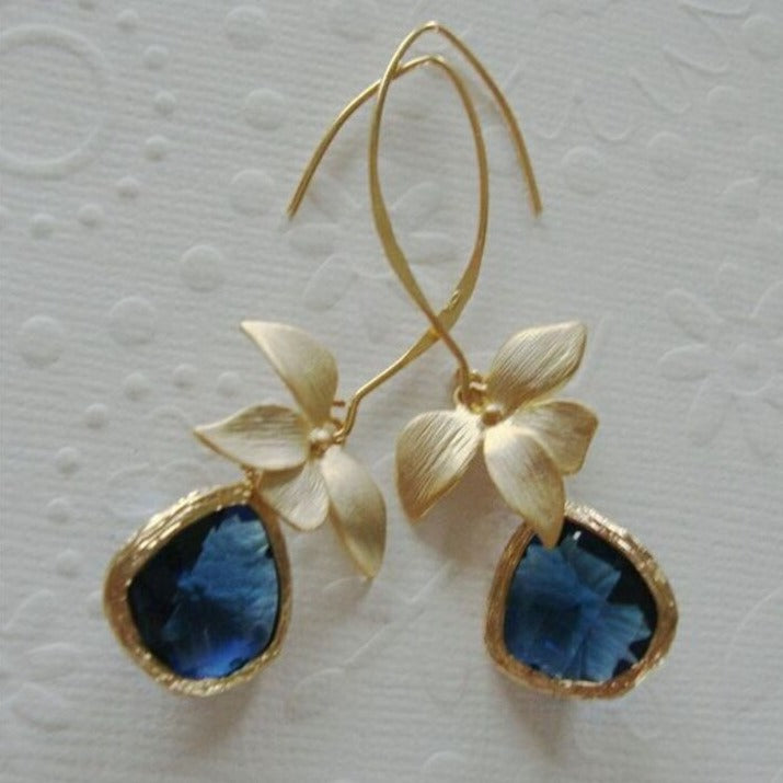 Vintage-Style Blue and Gold-Tone Blossom Earrings