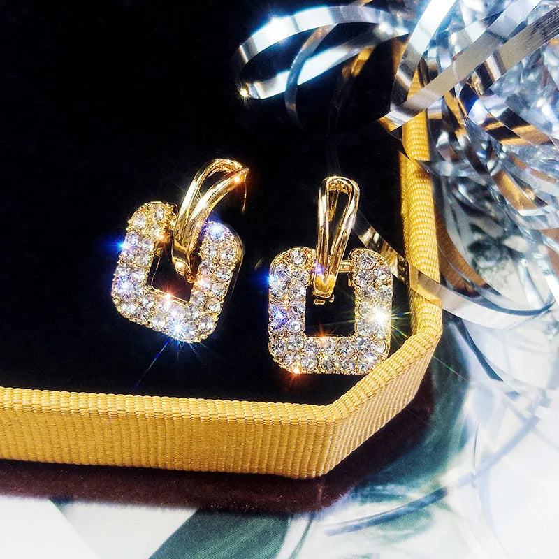 Gold-Tone Square Crystal Earrings