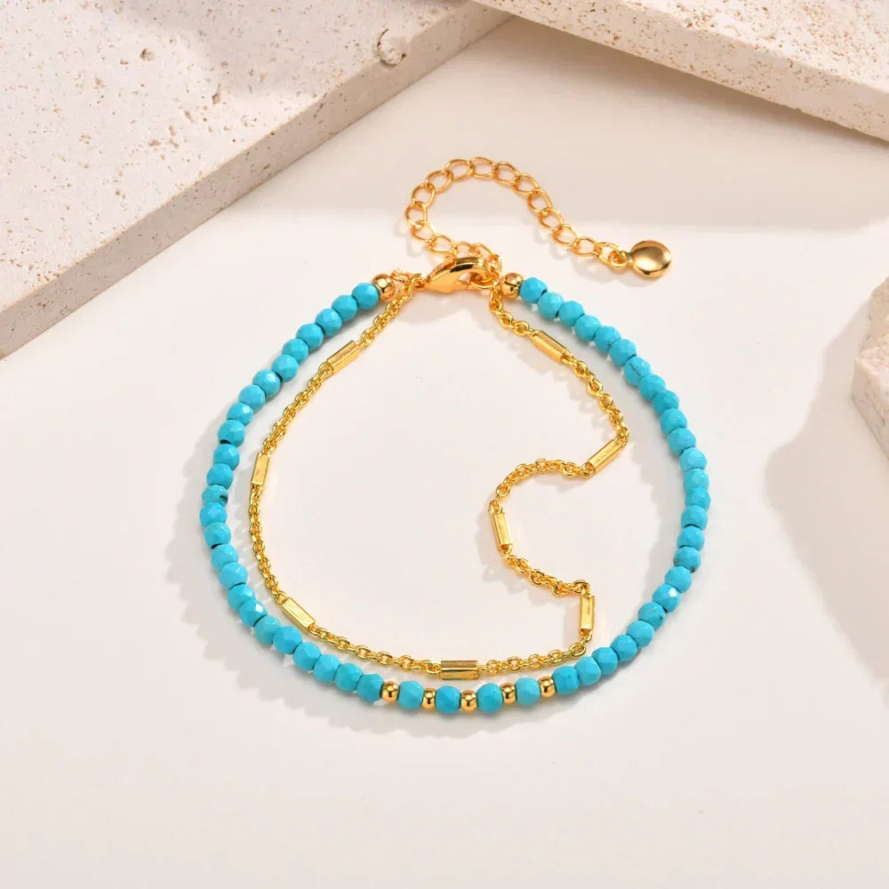 Fine Gold-Tone Chain Bracelet with Turquoise-Look Beads
