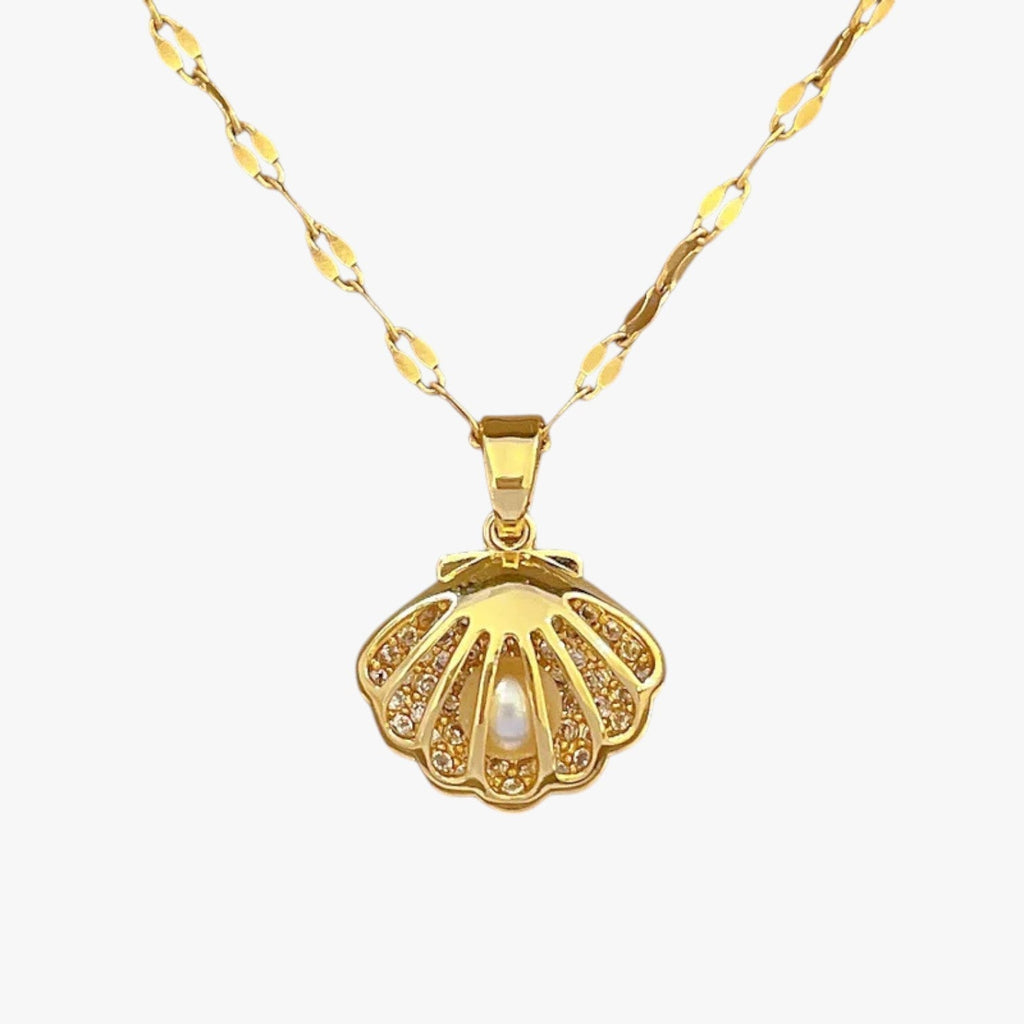 Retro ketting met parelmoer en pareldetail
