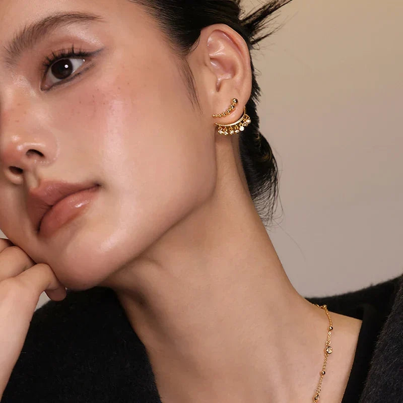 Arc Earrings with Bezel-Set Zircon Stones