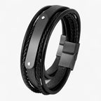 Leather Bracelet with Engraved Stainless Steel Plate