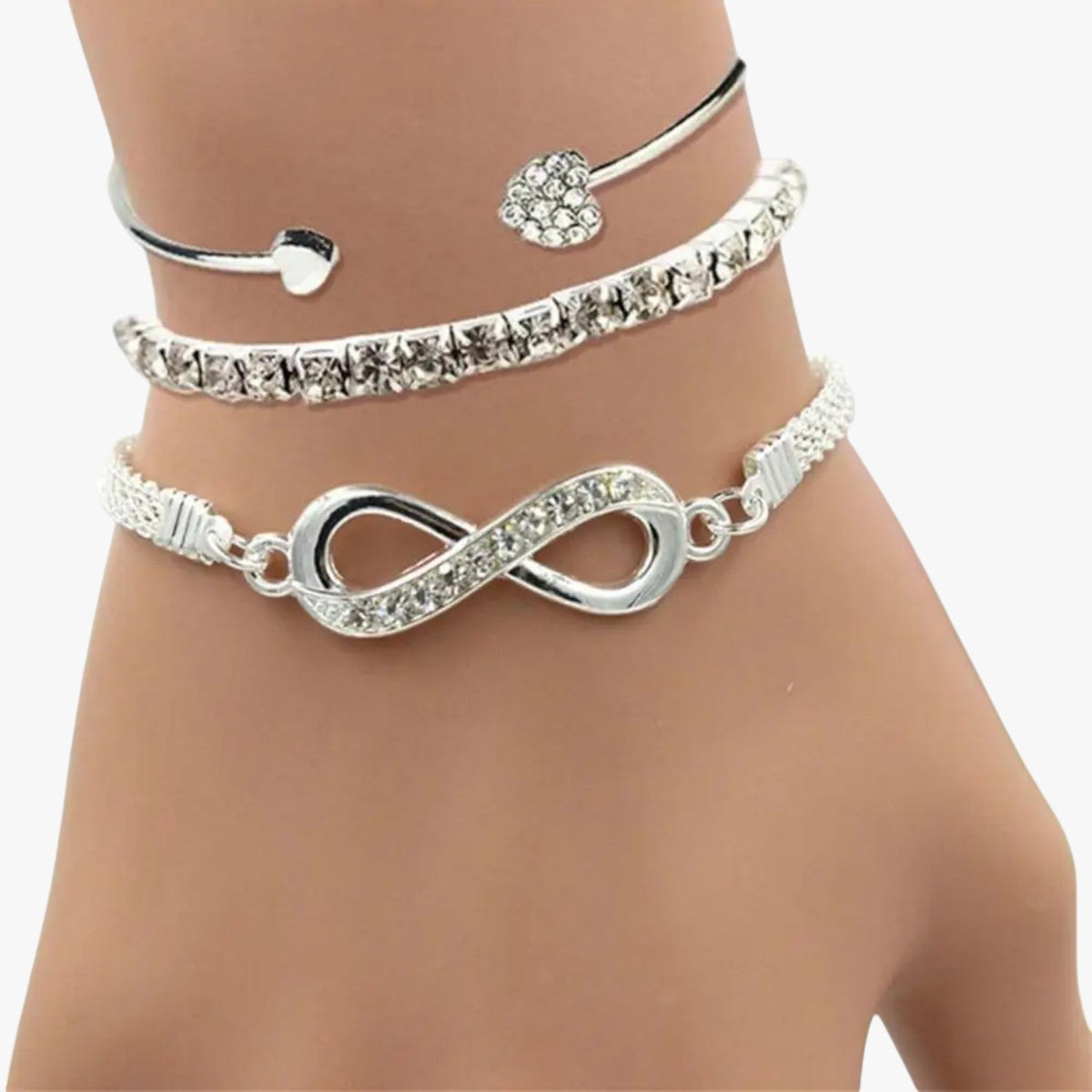 Gelaagde armbandenset met hart en strassteentjes