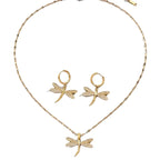 Goudkleurige set met libelketting en oorbellen