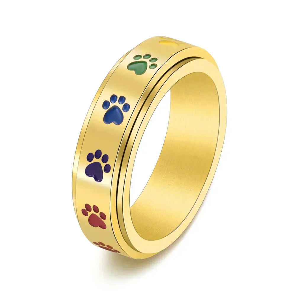 Rotating Rainbow Paw Fidget Ring