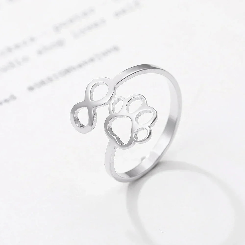 Adjustable Stainless Steel Infinity Paw Ring