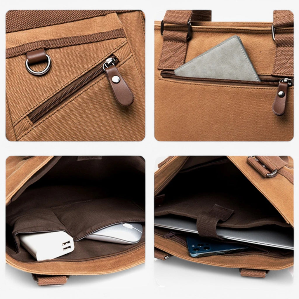 Sturdy Vintage Canvas Organised Work Shoulder Bag