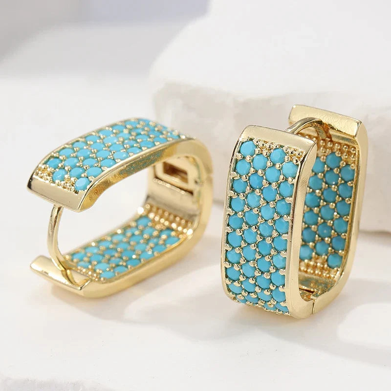 Turquoise Pavé Gold-Tone Huggie Earrings
