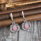Vintage Victorian-Style Water Droplet Earrings with Pink Stones