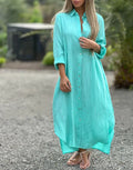 Button-Front Collared Long Sleeve Shirt Maxi Dress