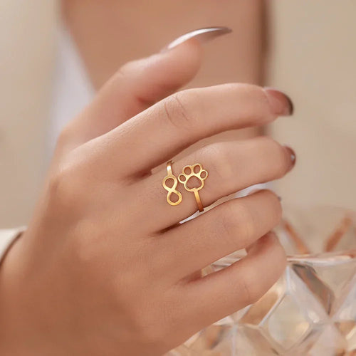 Adjustable Stainless Steel Infinity Paw Ring