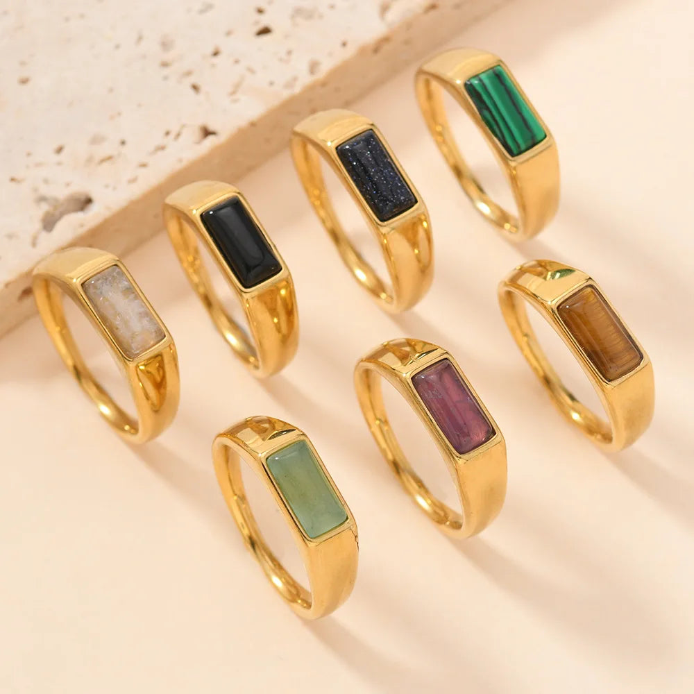 Sleek Rectangular Gemstone-Look Gold-Tone Ring