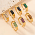 Sleek Rectangular Gemstone-Look Gold-Tone Ring