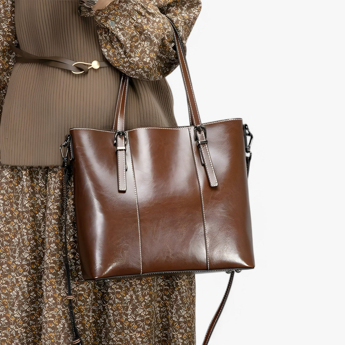 Spacious Leather Work Tote for Laptop and Documents
