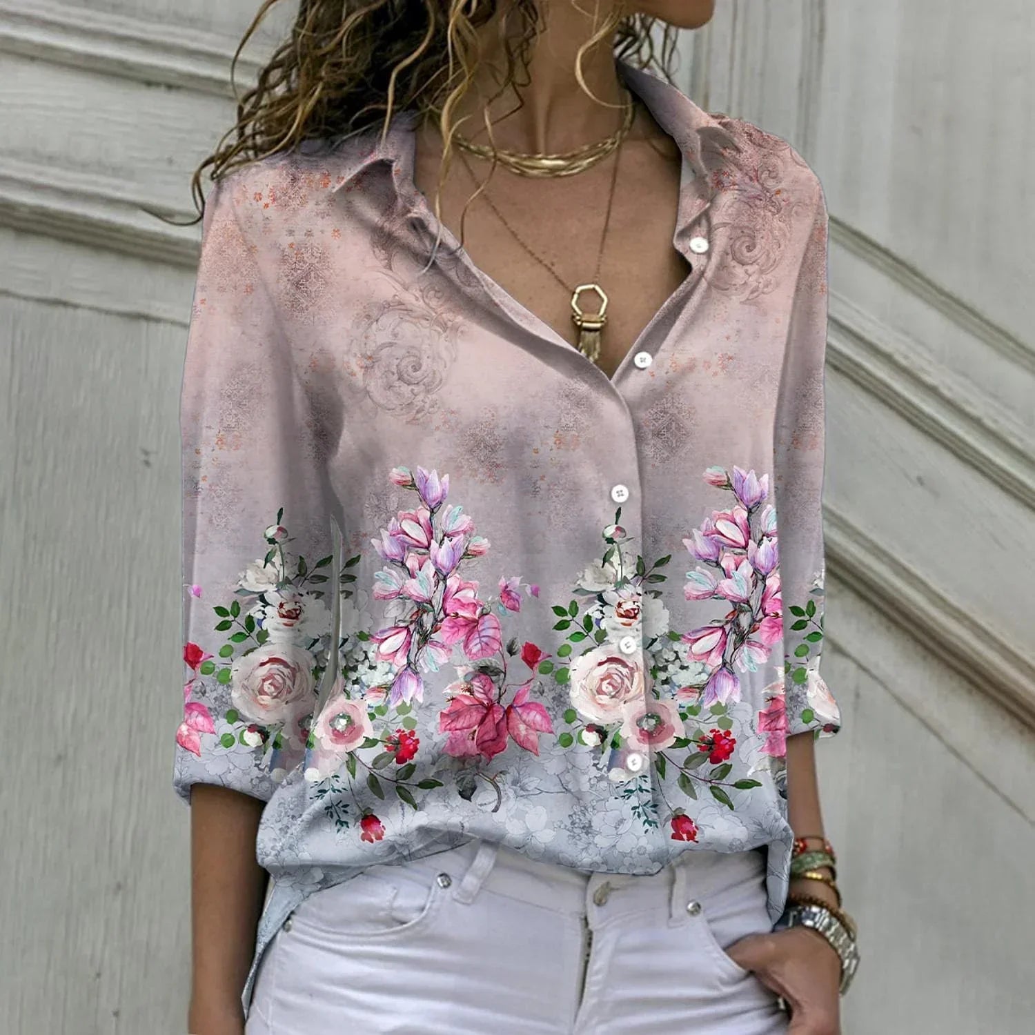Blouse met print, los silhouet en lange mouwen