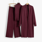 Three-Piece Knit Set with Top, Cardigan and Matching Trousers