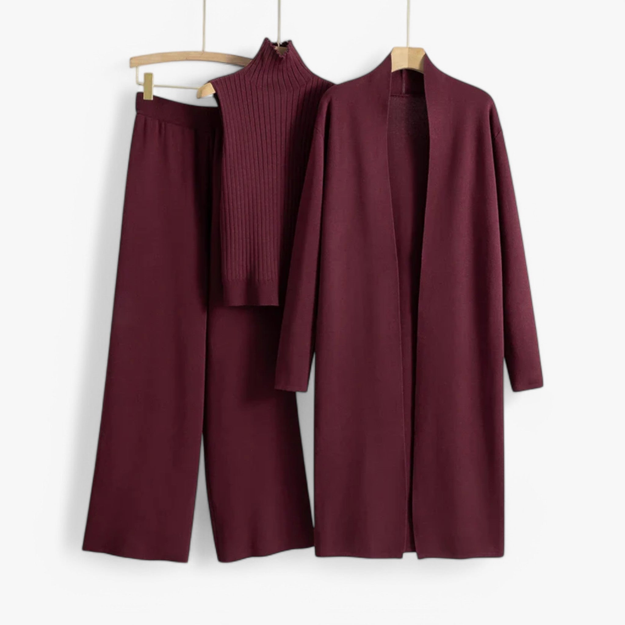 Three-Piece Knit Set with Top, Cardigan and Matching Trousers