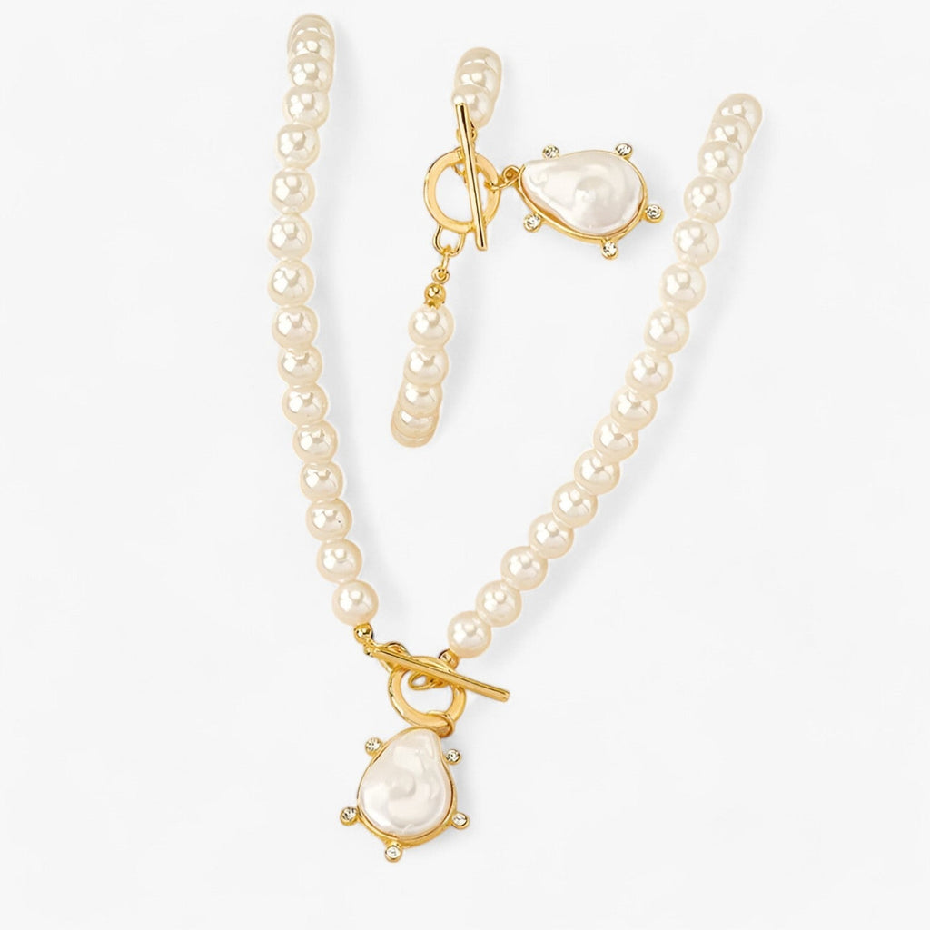 Irregular Pearl Necklace and Earring Set