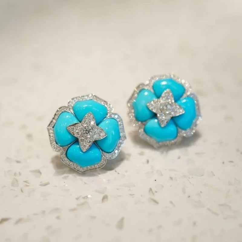 Silver-Tone Turquoise Flower Earrings