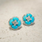 Silver-Tone Turquoise Flower Earrings