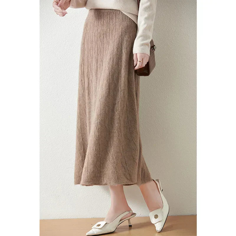 Textured Cable-Knit A-Line Maxi Skirt