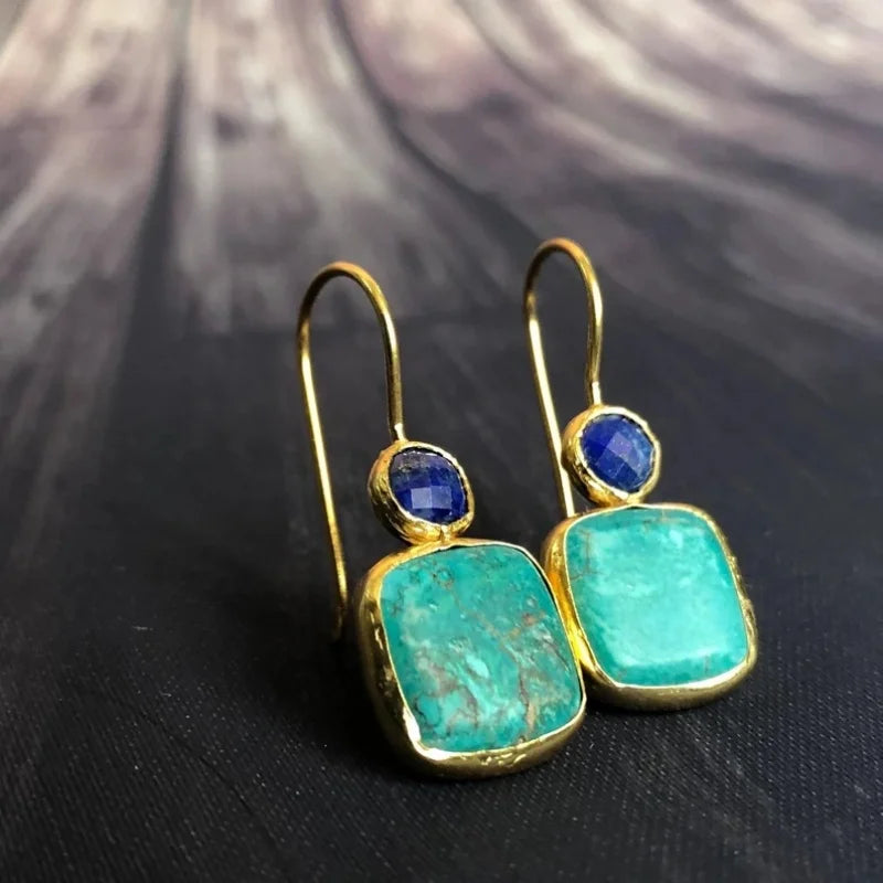 Vintage-Style Ornate Gold-Tone Turquoise Earrings