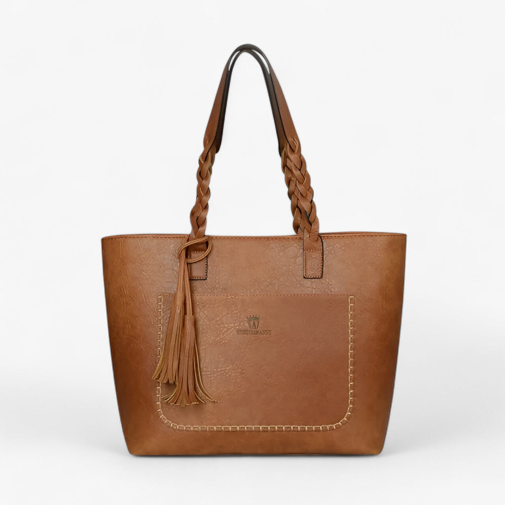 Simple Elegant Leather Handbag with Tassel Detail