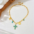 Roestvrijstalen ketting met turquoise kruis