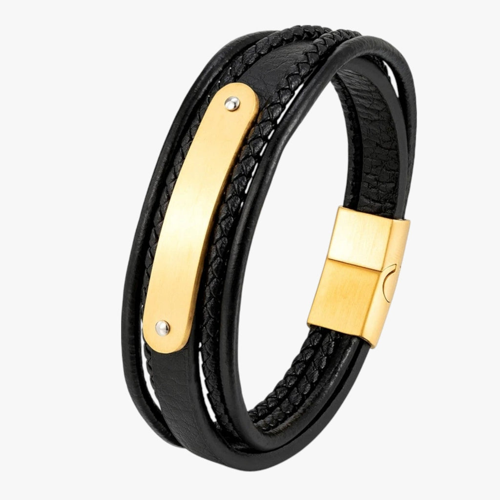 Leather Bracelet with Engraved Stainless Steel Plate