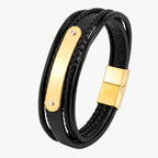 Leather Bracelet with Engraved Stainless Steel Plate