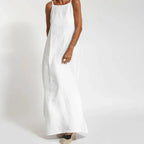 Linen Sleeveless Strappy Side-Slit Maxi Dress