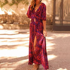 Lightweight V-Neck Wrap Short Sleeve Maxi Dress